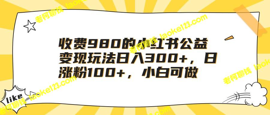 小红书公益变现日入300+,日涨粉100+,适合小白 小红书公益变现日入300+,日涨粉100+,适合小白